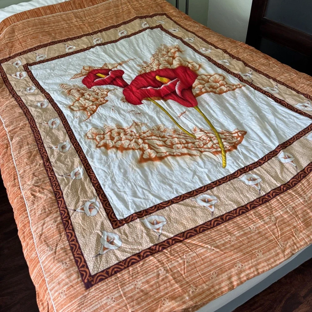 Vintage Orange Calla Lily Floral Zippered Duvet Cover Bedspread Retro 70x84